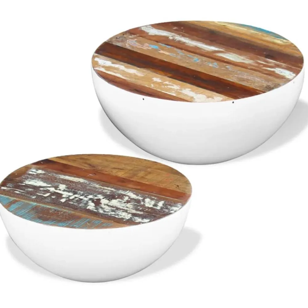 vidaXL Mesas-Set mesa de centro forma cuenco 2 uds madera maciza reciclada