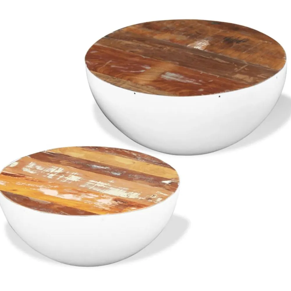 vidaXL Mesas-Set mesa de centro forma cuenco 2 uds madera maciza reciclada