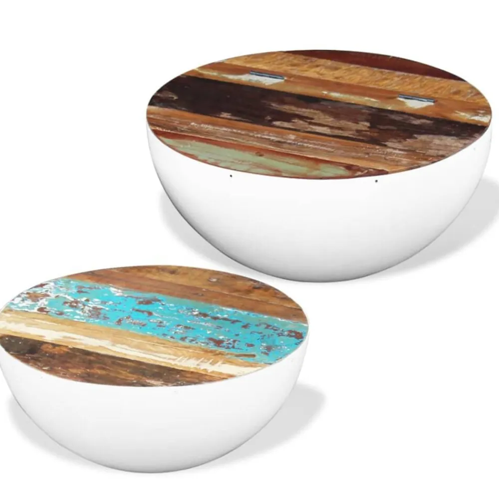 vidaXL Mesas-Set mesa de centro forma cuenco 2 uds madera maciza reciclada