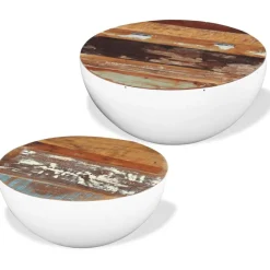 vidaXL Mesas-Set mesa de centro forma cuenco 2 uds madera maciza reciclada