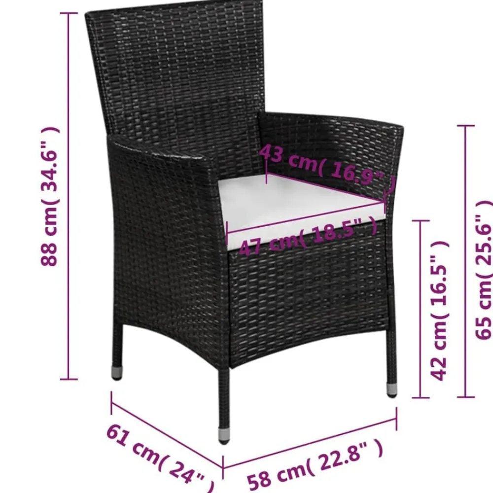 vidaXL Muebles De Jardín-Set mesa y sillas bistró de jardín 3 pzas ratán sintético
