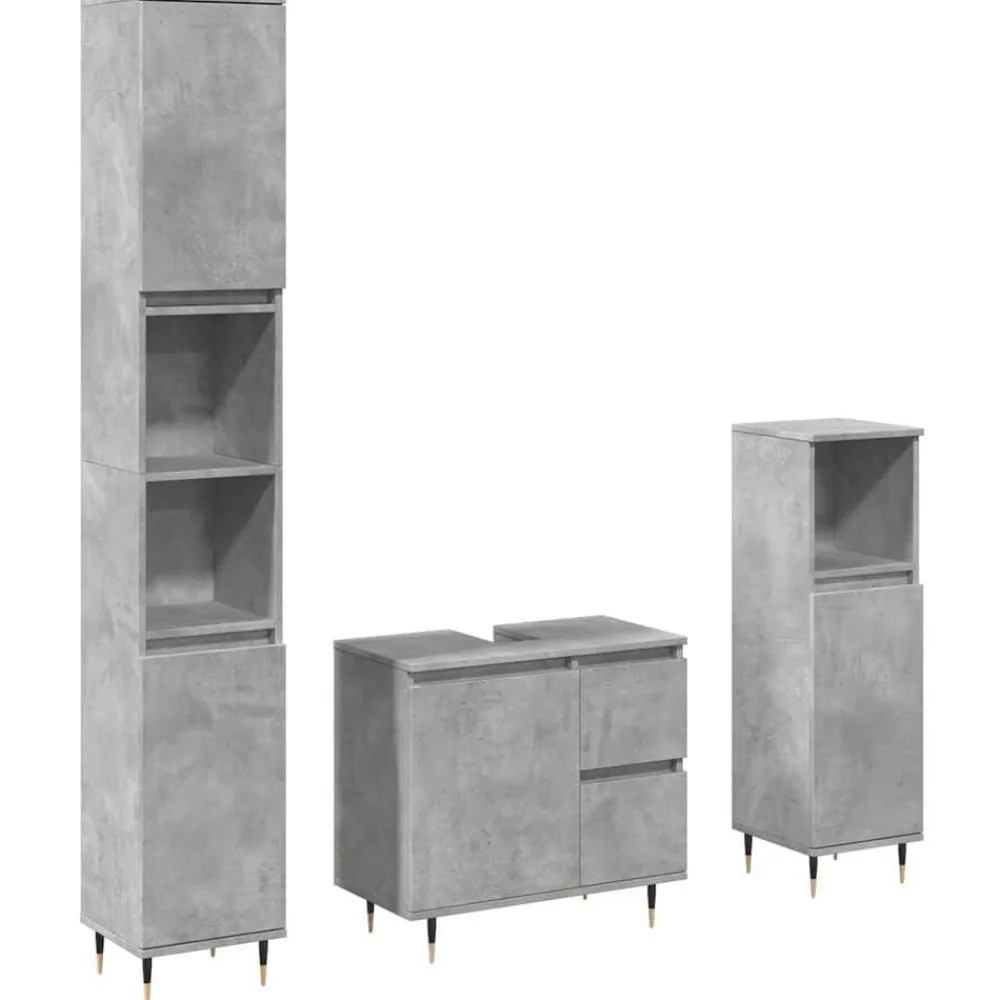 vidaXL Conjuntos De Muebles-Set muebles de baño 2 piezas madera contrachapada gris hormigón