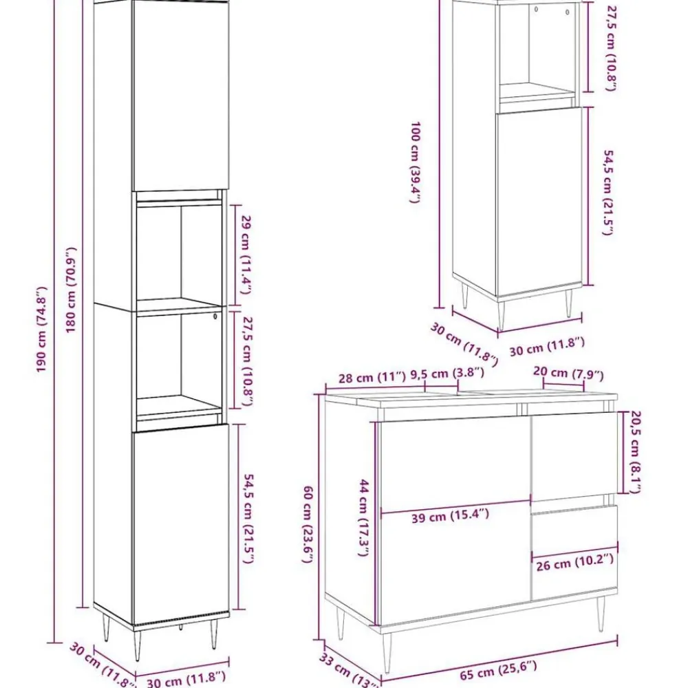 vidaXL Conjuntos De Muebles-Set muebles de baño 2 piezas madera contrachapada gris hormigón