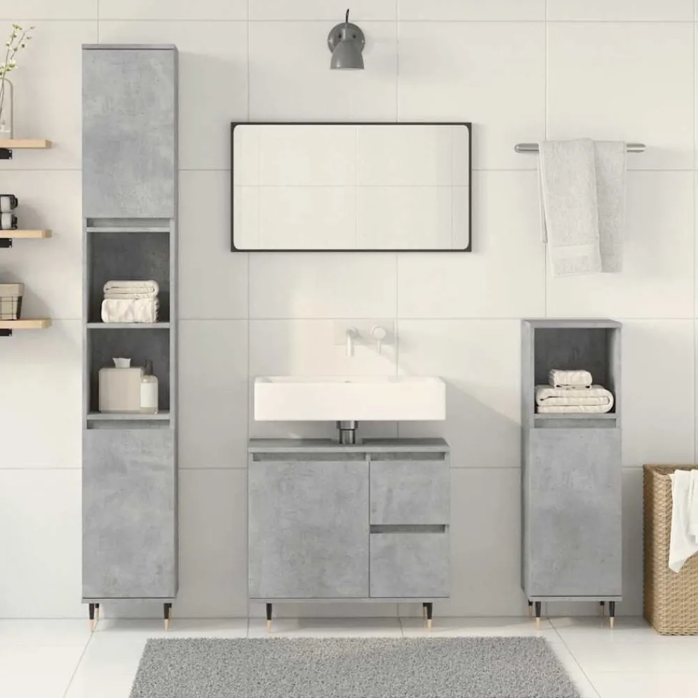 vidaXL Conjuntos De Muebles-Set muebles de baño 2 piezas madera contrachapada gris hormigón