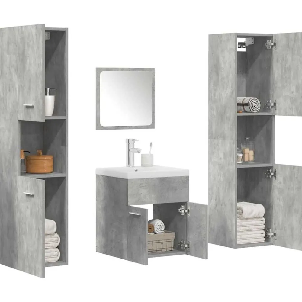 vidaXL Conjuntos De Muebles-Set muebles de baño 5 piezas madera ingeniería gris hormigón