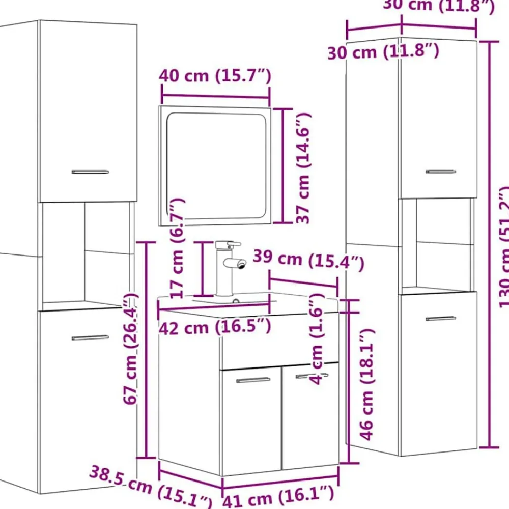 vidaXL Conjuntos De Muebles-Set muebles de baño 5 piezas madera ingeniería gris hormigón