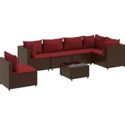 vidaXL Muebles De Jardín-Set muebles de jardín 7 piezas y cojines ratán sintético marrón