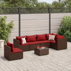 vidaXL Muebles De Jardín-Set muebles de jardín 7 piezas y cojines ratán sintético marrón