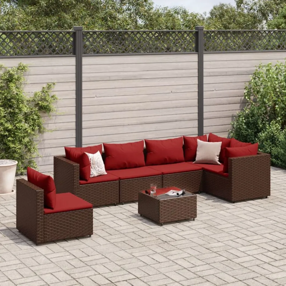 vidaXL Muebles De Jardín-Set muebles de jardín 7 piezas y cojines ratán sintético marrón