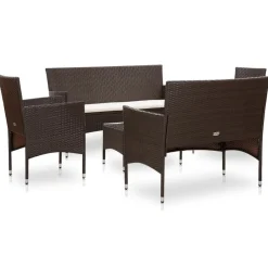 vidaXL Set muebles de jardín 5 piezas y cojines ratán sintético marrón Marr&oacute;n Best