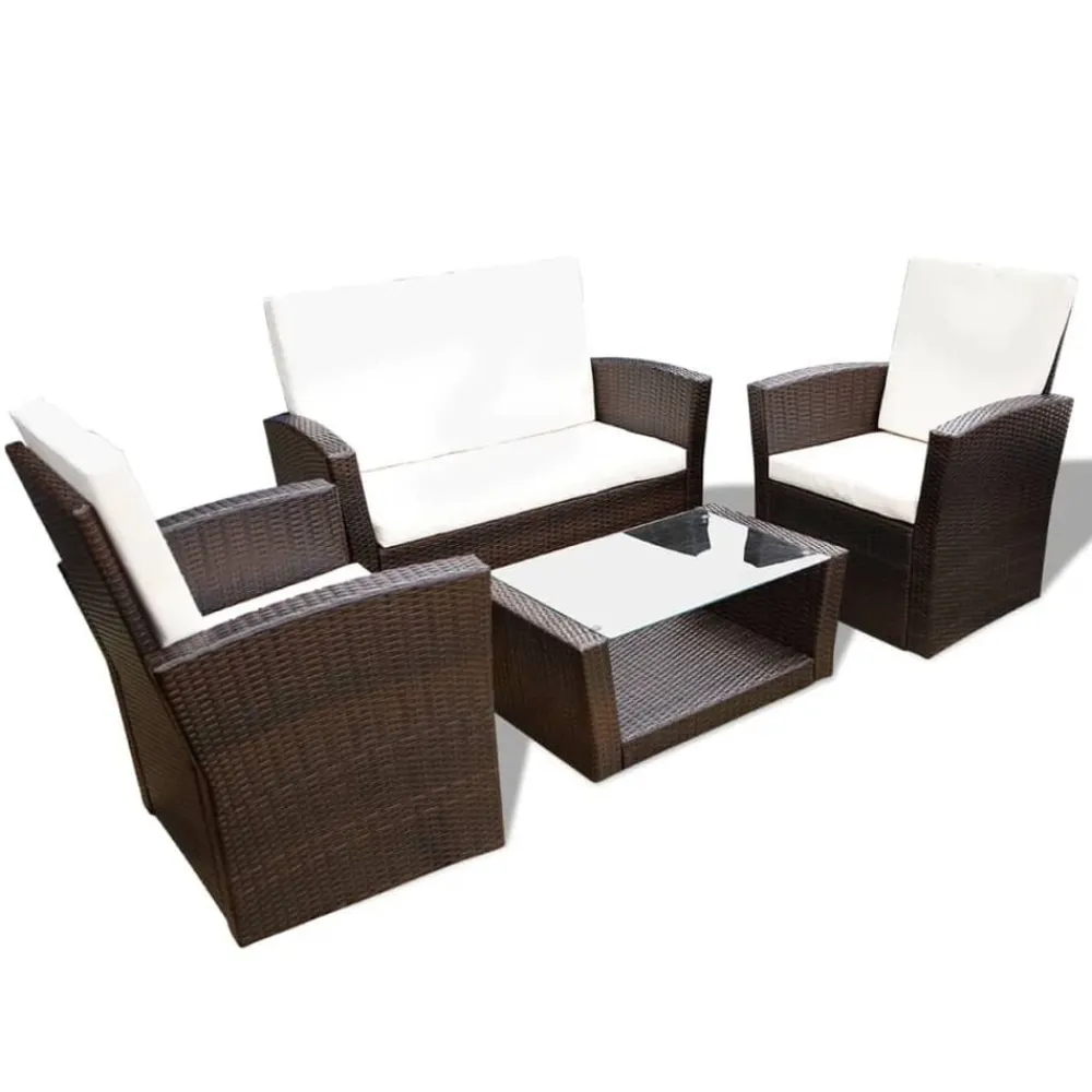 vidaXL Muebles De Jardín-Set muebles de jardín 4 piezas y cojines ratán sintético marrón