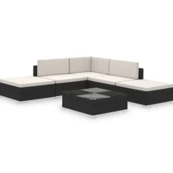 vidaXL Set muebles de jardín 6 piezas y cojines ratán sintético negro Negro y blanco