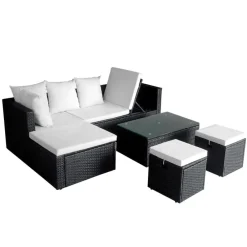 vidaXL Muebles De Jardín-Set muebles de jardín 4 piezas y cojines ratán sintético negro