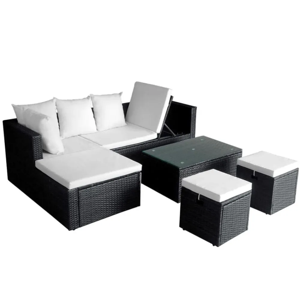 vidaXL Muebles De Jardín-Set muebles de jardín 4 piezas y cojines ratán sintético negro