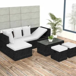 vidaXL Muebles De Jardín-Set muebles de jardín 4 piezas y cojines ratán sintético negro