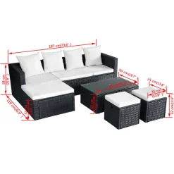 vidaXL Muebles De Jardín-Set muebles de jardín 4 piezas y cojines ratán sintético negro