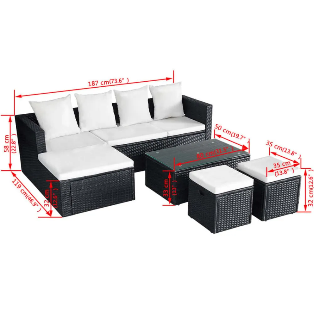 vidaXL Muebles De Jardín-Set muebles de jardín 4 piezas y cojines ratán sintético negro