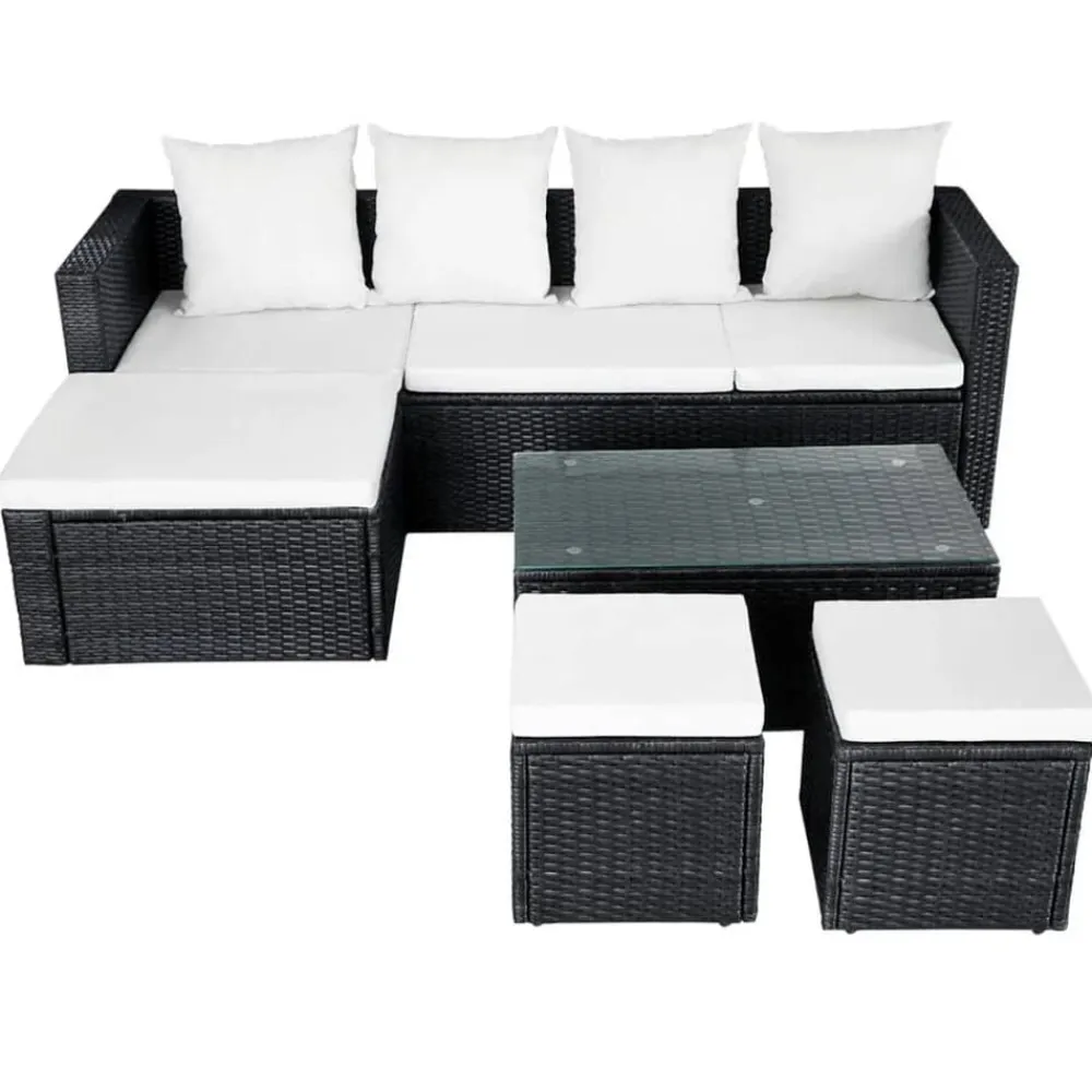 vidaXL Muebles De Jardín-Set muebles de jardín 4 piezas y cojines ratán sintético negro