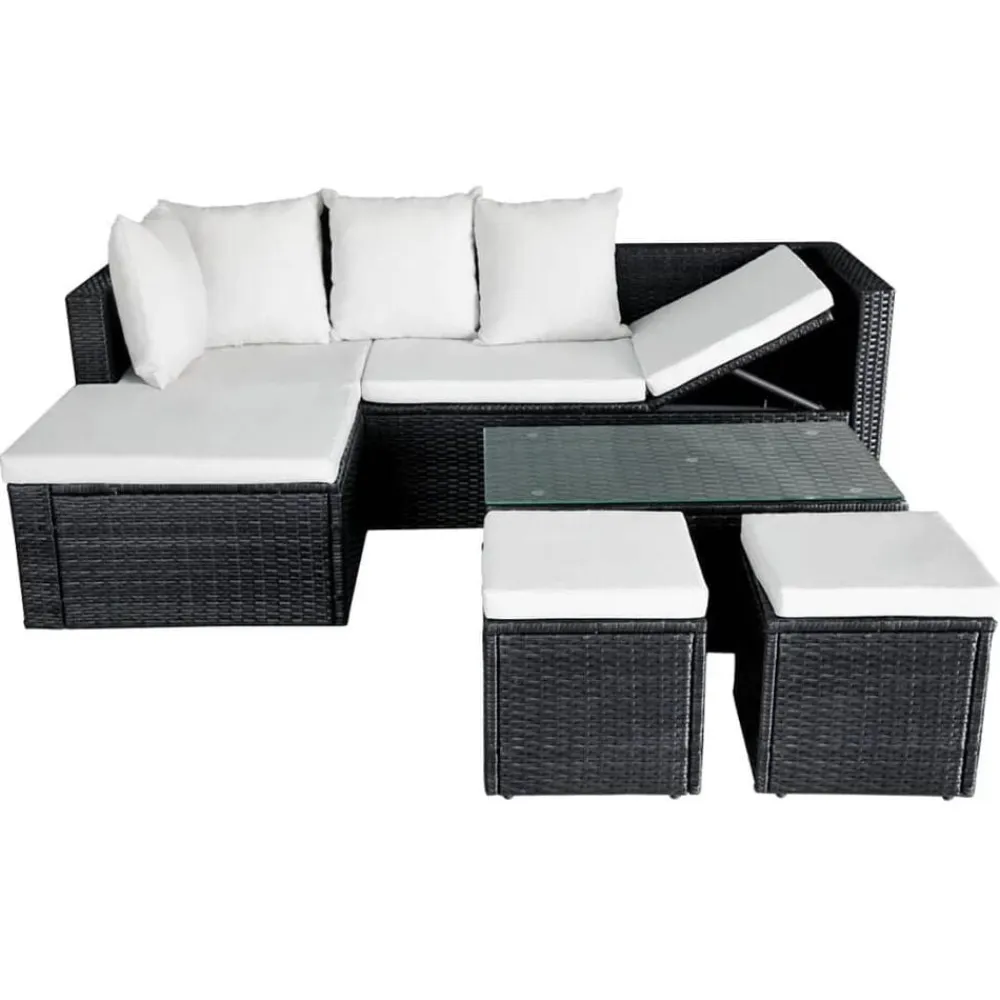 vidaXL Muebles De Jardín-Set muebles de jardín 4 piezas y cojines ratán sintético negro