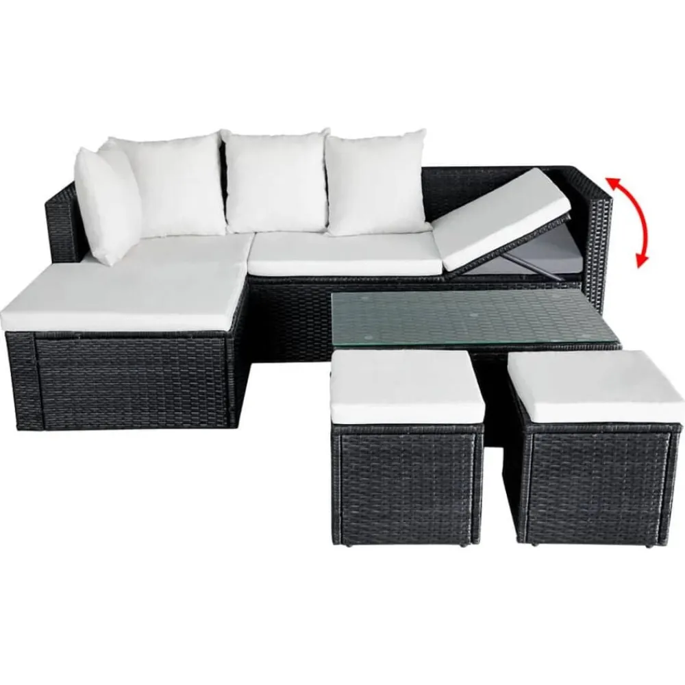 vidaXL Muebles De Jardín-Set muebles de jardín 4 piezas y cojines ratán sintético negro