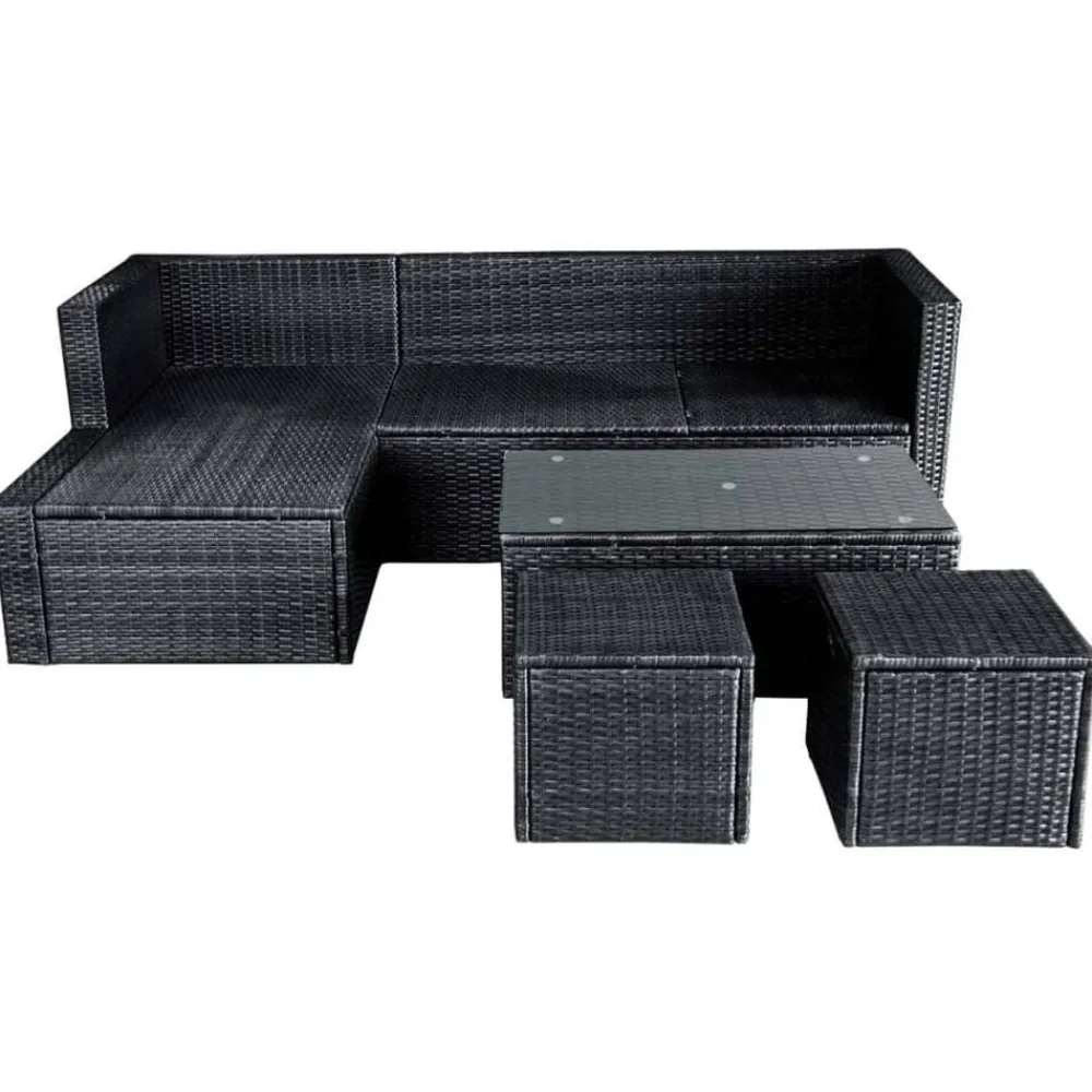 vidaXL Muebles De Jardín-Set muebles de jardín 4 piezas y cojines ratán sintético negro