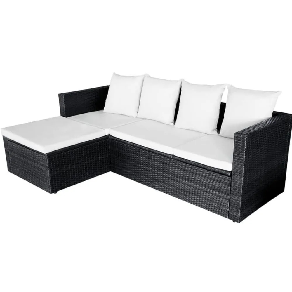 vidaXL Muebles De Jardín-Set muebles de jardín 4 piezas y cojines ratán sintético negro