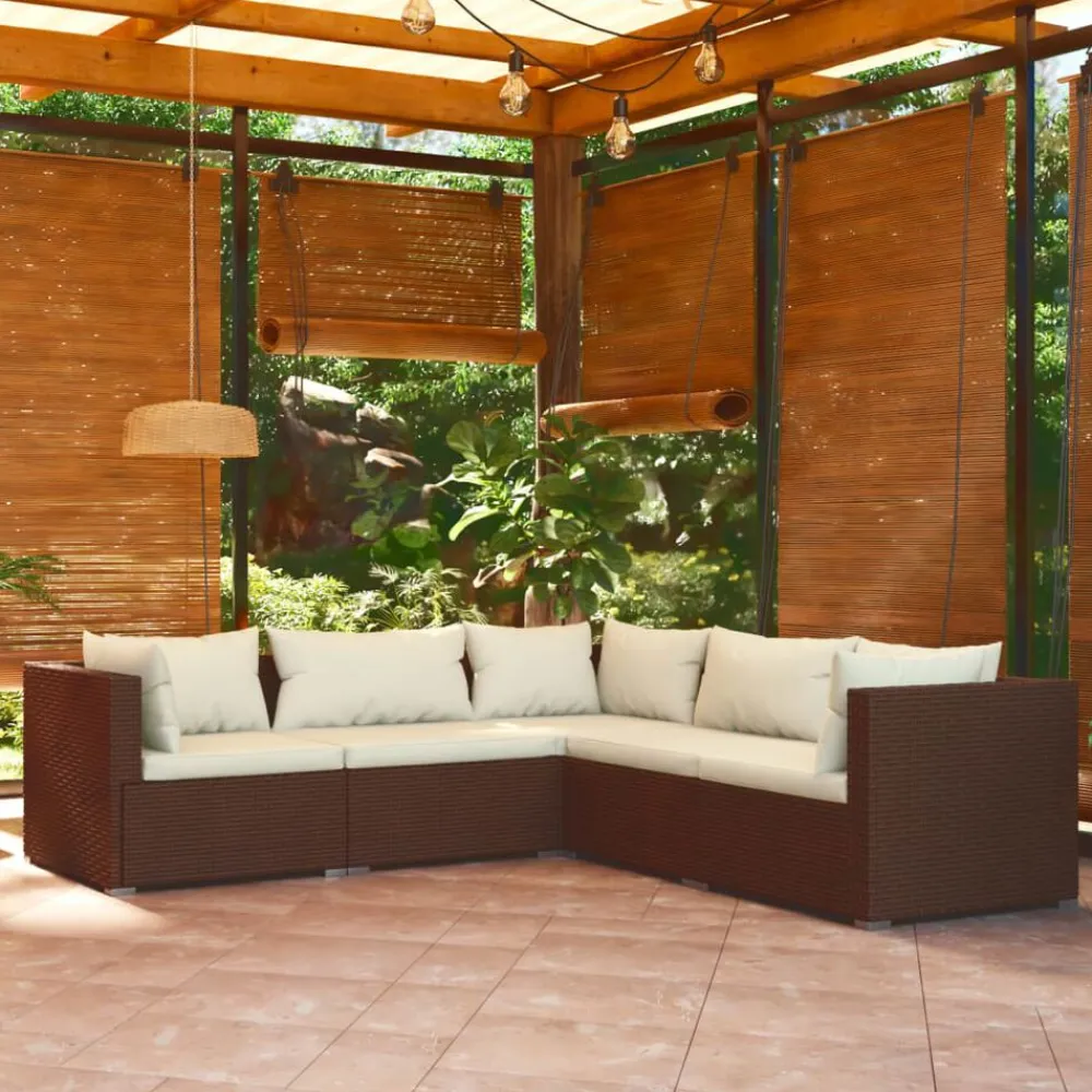 vidaXL Set muebles de jardín 5 piezas y cojines ratán sintético marrón Marrón y crema Discount