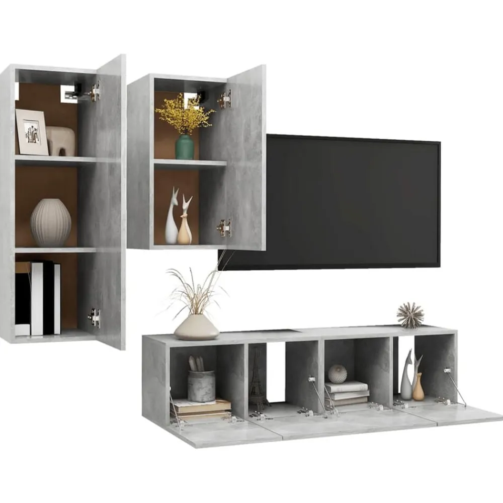 vidaXL Set muebles de salón TV 4 pzas madera ingeniería gris hormigón Gris hormigón Outlet