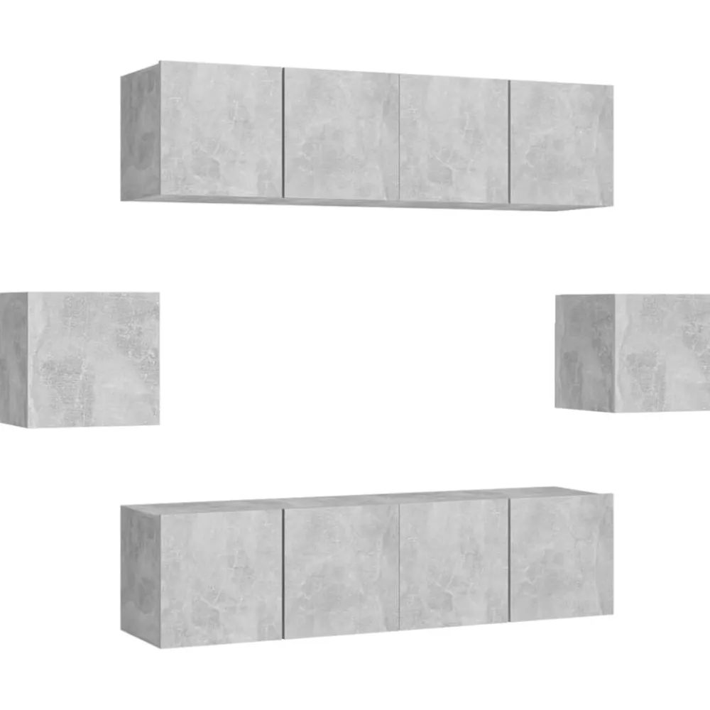 vidaXL Set muebles de salón TV 6 pzas madera ingeniería gris hormigón Gris hormigón New