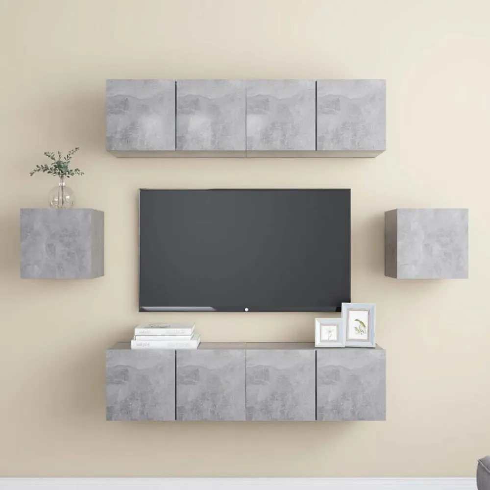 vidaXL Set muebles de salón TV 6 pzas madera ingeniería gris hormigón Gris hormigón New