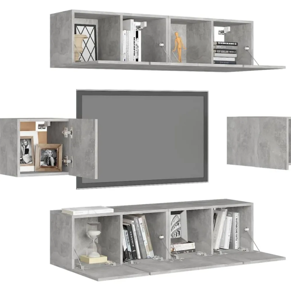 vidaXL Set muebles de salón TV 6 pzas madera ingeniería gris hormigón Gris hormigón New