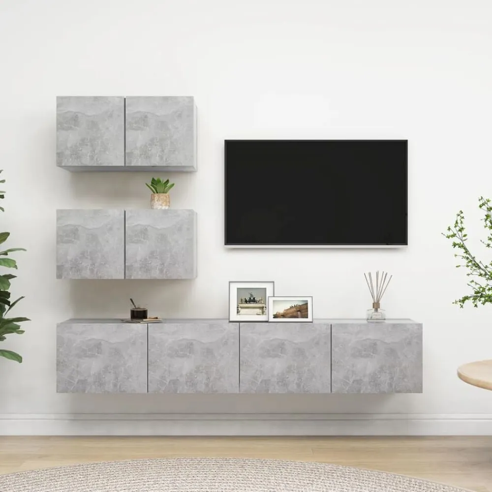 vidaXL Muebles Tv-Set muebles de salón TV 7 pzas madera ingeniería gris hormigón