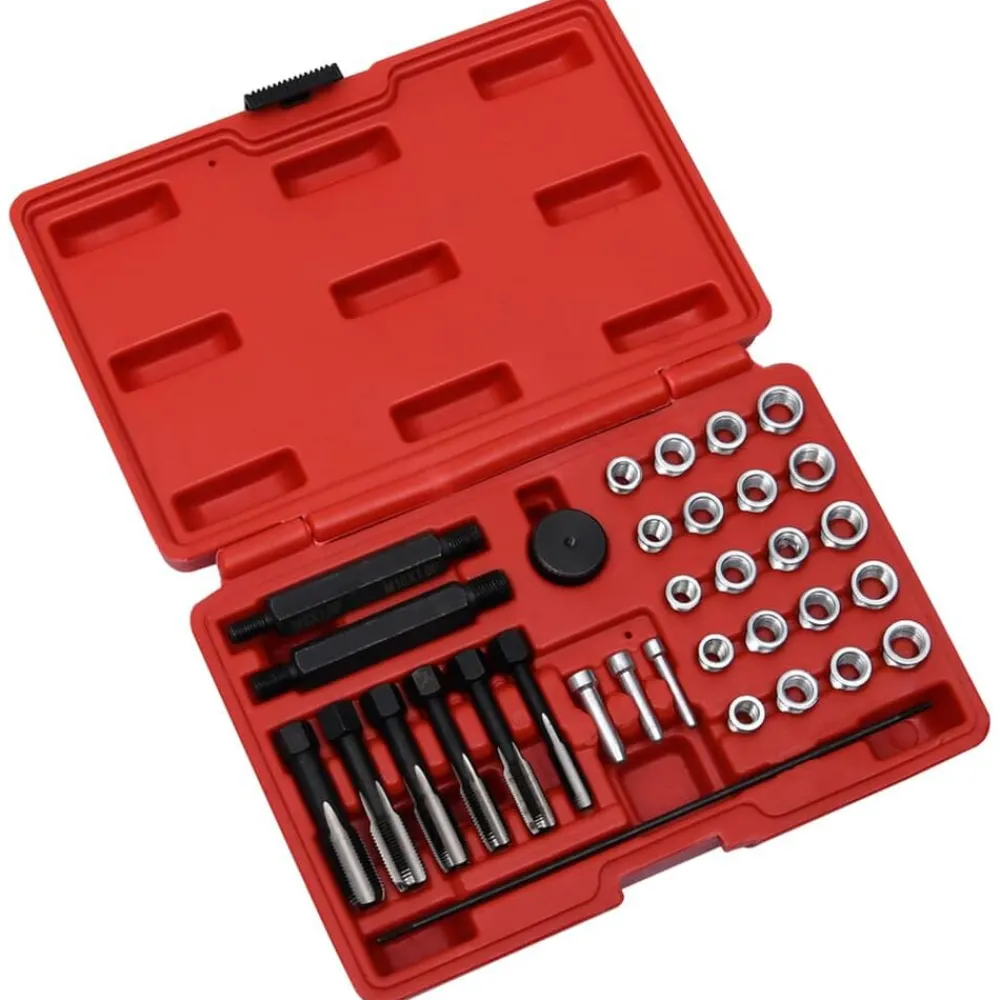 vidaXL Set reparación rosca bujía incandescente 33 pzas M8 M10 M12 Discount