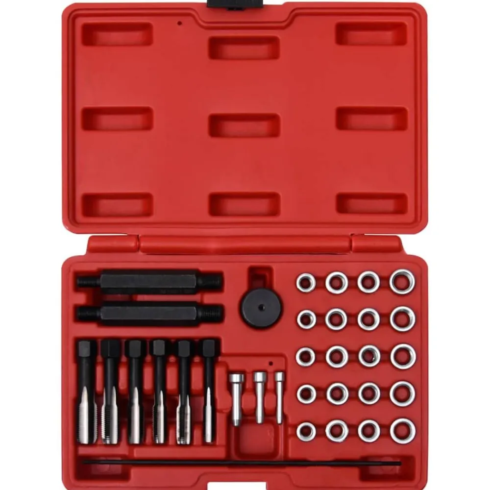 vidaXL Set reparación rosca bujía incandescente 33 pzas M8 M10 M12 Discount