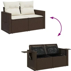 vidaXL Set sofás de jardín 8 piezas y cojines ratán sintético marrón Marrón y crema Hot