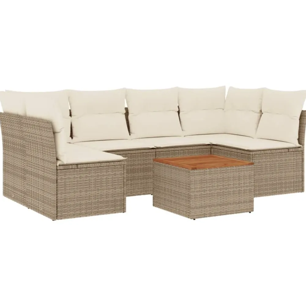 vidaXL Set sofás de jardín 7 piezas y cojines ratán sintético Beige Discount