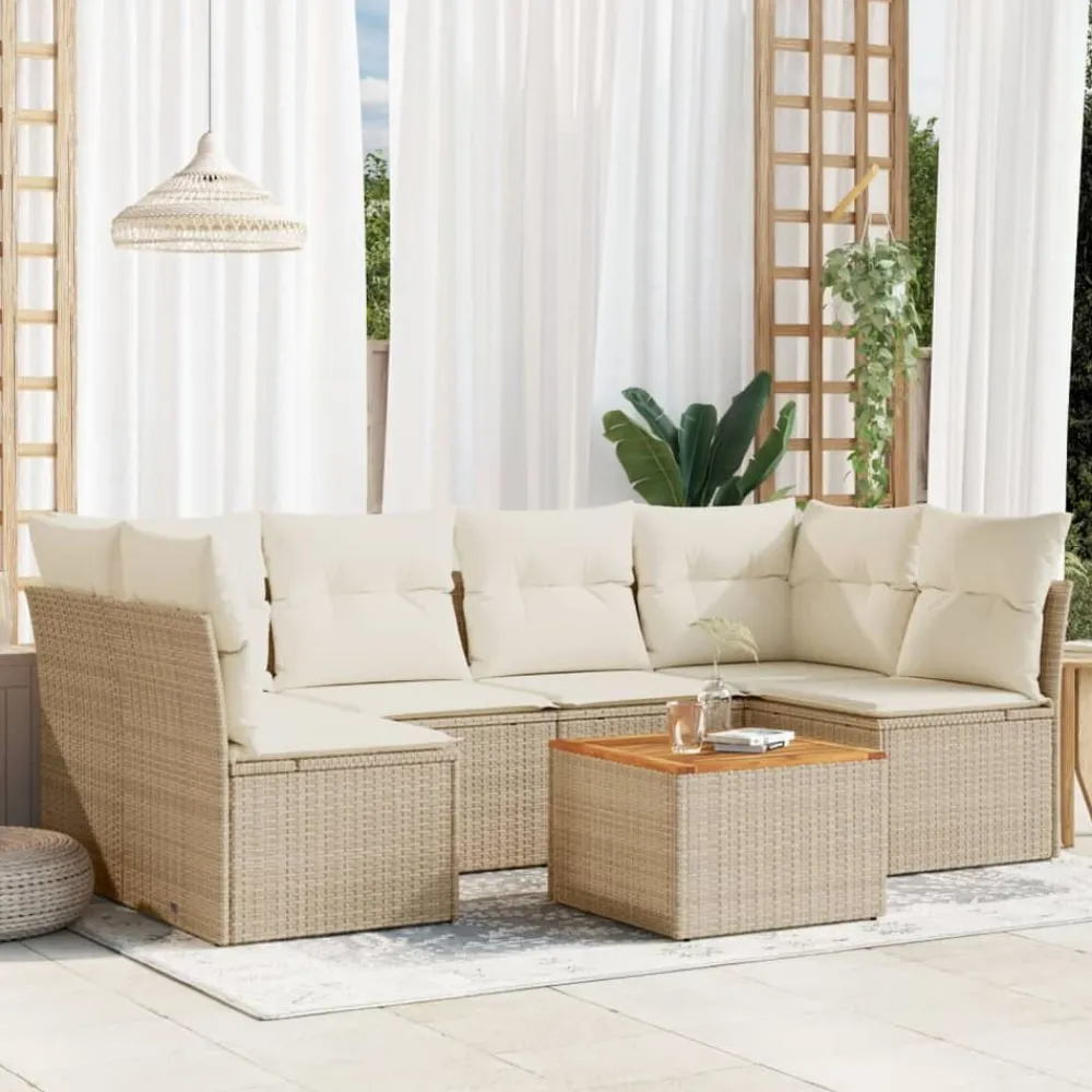 vidaXL Set sofás de jardín 7 piezas y cojines ratán sintético Beige Discount