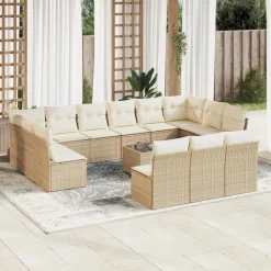 vidaXL Muebles De Jardín-Set sofás de jardín 14 pzas con cojines ratán sintético beige