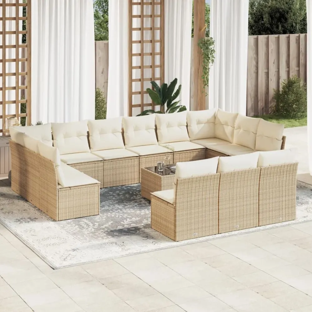 vidaXL Muebles De Jardín-Set sofás de jardín 14 pzas con cojines ratán sintético beige