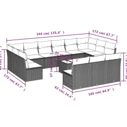 vidaXL Muebles De Jardín-Set sofás de jardín 14 pzas con cojines ratán sintético beige