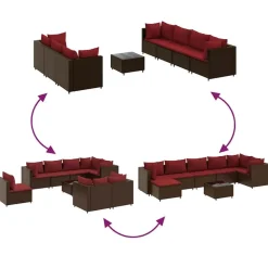 vidaXL Muebles De Jardín-Set sofás de jardín 8 piezas y cojines ratán sintético marrón
