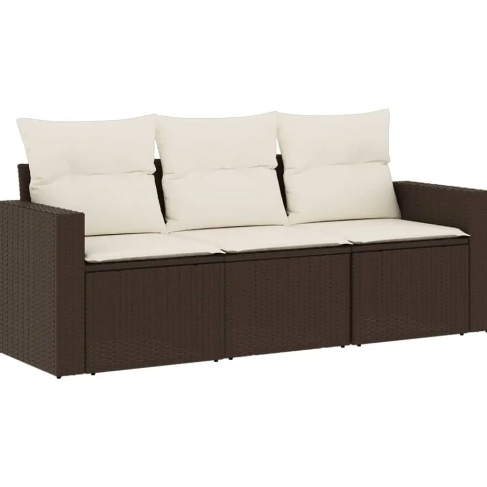 vidaXL Set sofás de jardín 3 piezas y cojines ratán sintético marrón Marrón y crema