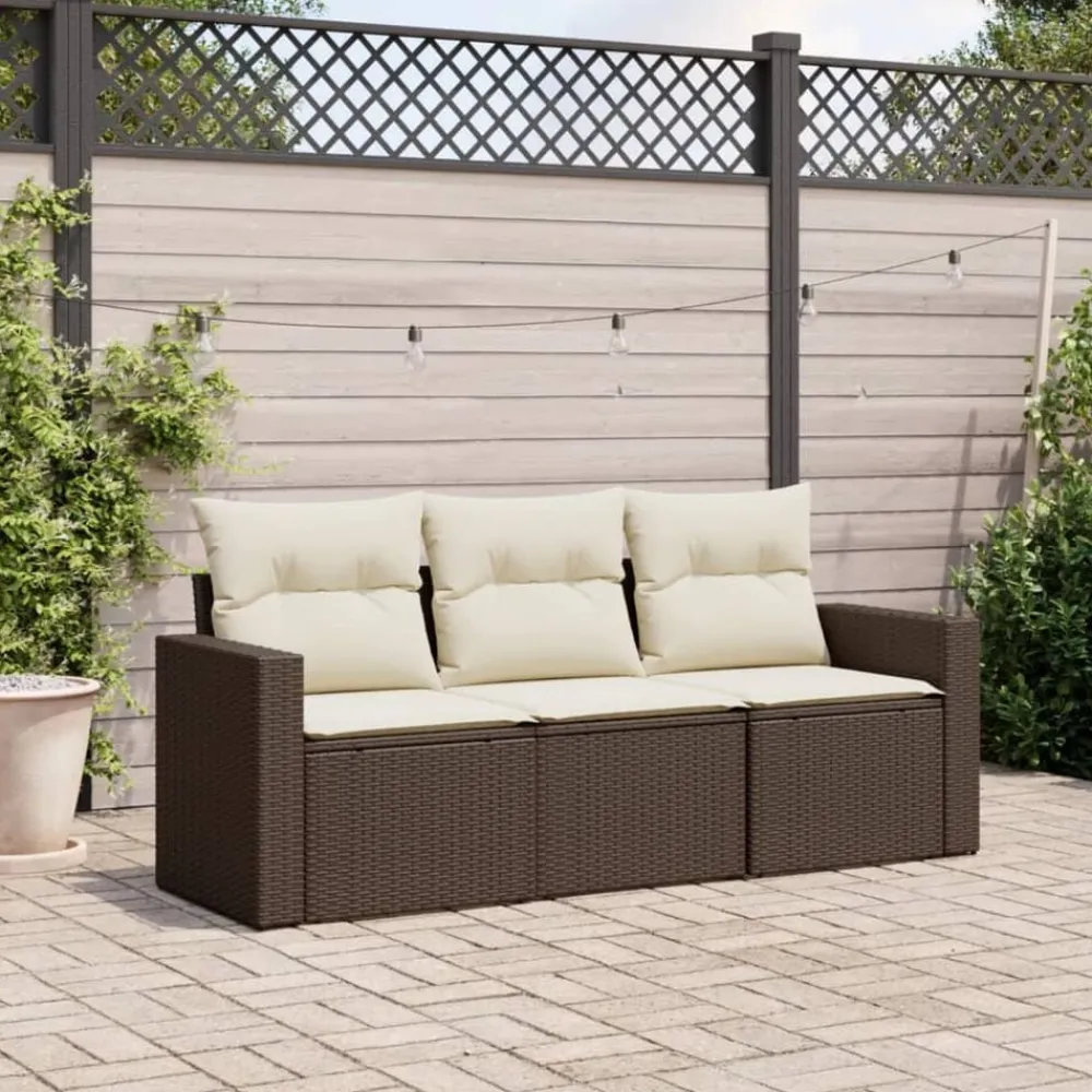 vidaXL Set sofás de jardín 3 piezas y cojines ratán sintético marrón Marrón y crema