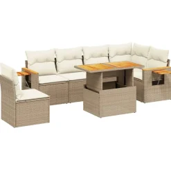 vidaXL Set sofás de jardín 7 piezas y cojines ratán sintético beige beige y crema Outlet