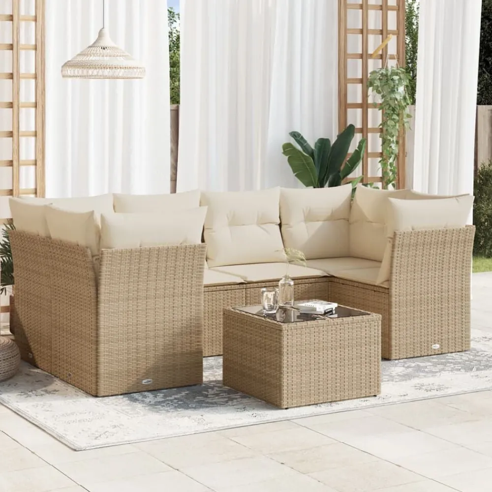 vidaXL Set sofás de jardín 7 piezas y cojines ratán sintético beige beige y crema