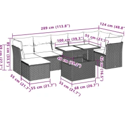 vidaXL Muebles De Jardín-Set sofás de jardín 8 piezas y cojines ratán sintético marrón