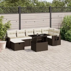 vidaXL Muebles De Jardín-Set sofás de jardín 8 piezas y cojines ratán sintético marrón