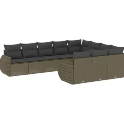 vidaXL Muebles De Jardín-Set sofás jardín 10 pzas con cojines ratán sintético gris claro