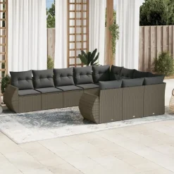 vidaXL Muebles De Jardín-Set sofás jardín 10 pzas con cojines ratán sintético gris claro