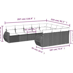 vidaXL Muebles De Jardín-Set sofás jardín 10 pzas con cojines ratán sintético gris claro